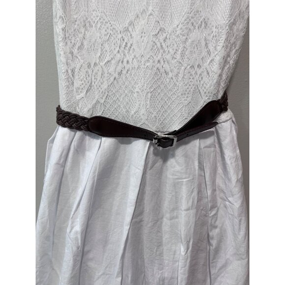 Cato White‎ Sleeveless Lace Women’s Dress  Braided Brown Belt Size 12 - Picture 2 of 13